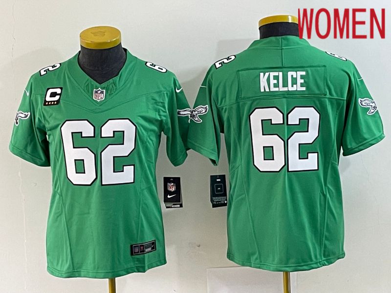 Women Philadelphia Eagles 62 Kelce Green Nike Throwback Vapor Limited NFL Jerseys